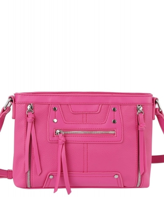 Flat Leather Stone Studded Crossbody CMS053-Z FUCHSIA